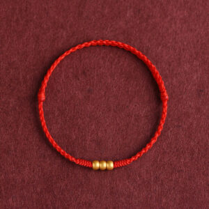 Buddha Stones 999 Gold Mini Three Beads Design Handmade Luck Rope Bracelet Anklet