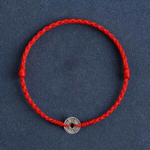 Buddha Stones 925 Sterling Silver Five Emperor Coins Red String Protection Luck Braided Bracelet Anklet