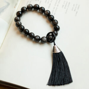 Buddha Stones Natural Silver Sheen Obsidian Black Obsidian Lion Wrist Mala Protection Tassels Pocket Mala Car Decoration