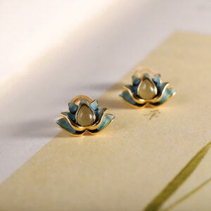 Buddha Stones 925 Sterling Silver Hetian Cyan Jade Lotus Flower Success Earrings