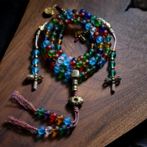 Buddha Stones Tibetan 108 Mala Beads Multicolored Liuli Glass Bead Chinese Zodiac Nine Palaces Eight Diagrams Charm Bracelet