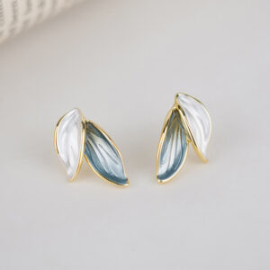 Buddha Stones Leaf Design Luck Stud Earrings