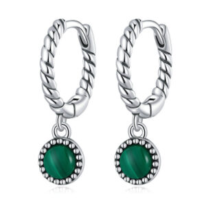 Buddha Stones 925 Sterling Silver Round Malachite Anti-Anxiety Drop Earrings
