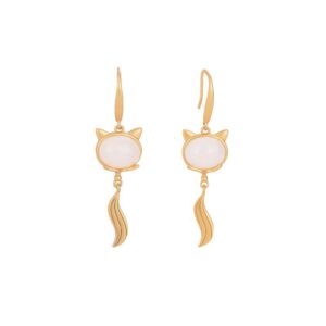 Buddha Stones FengShui White Jade Fox Fortune Earrings