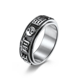 Buddha Stones Letter Words Balance Calm Titanium Steel Rotatable Ring