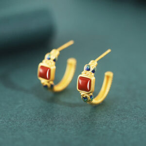 Buddha Stones 925 Sterling Silver Red Agate Lotus Confidence Calm Stud Earrings