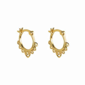 Buddha Stones Round Lotus Flower Pattern Luck Hoop Earrings