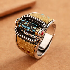 Buddha Stones Tibetan Nine-Eye Dzi Bead Wealth Blessings Rotatable Ring