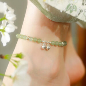Buddha Stones 925 Sterling Silver Natural Hetian Jade Prosperity Bell Charm Anklet