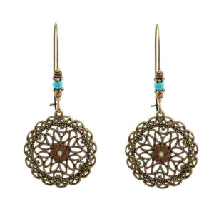 Buddha Stones Round Flower Design Luck Dangle Drop Earrings