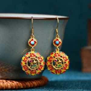 Buddha Stones 24K Gold Plated Dunhuang Color Elk Copper Balance Drop Earrings