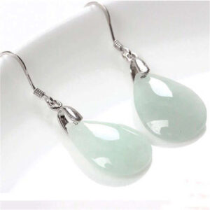 Buddha Stones 925 Sterling Silver Jade Water Drop Luck Dangle Earrings